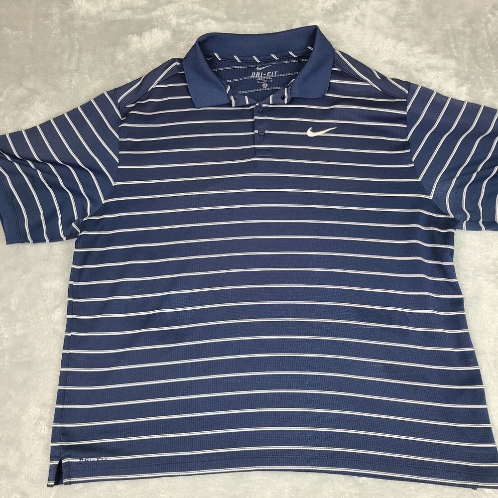Nike Mens Performance Dri_Fit shirt. Navy and white Stripped Size‎ XL